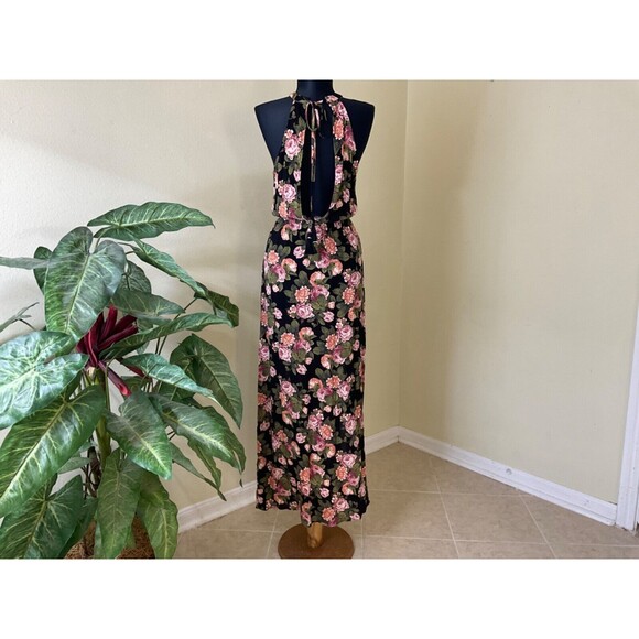 NWT American Eagle Outfitters Dress XXS Black Floral Maxi dress Open Back - Picture 3 of 14